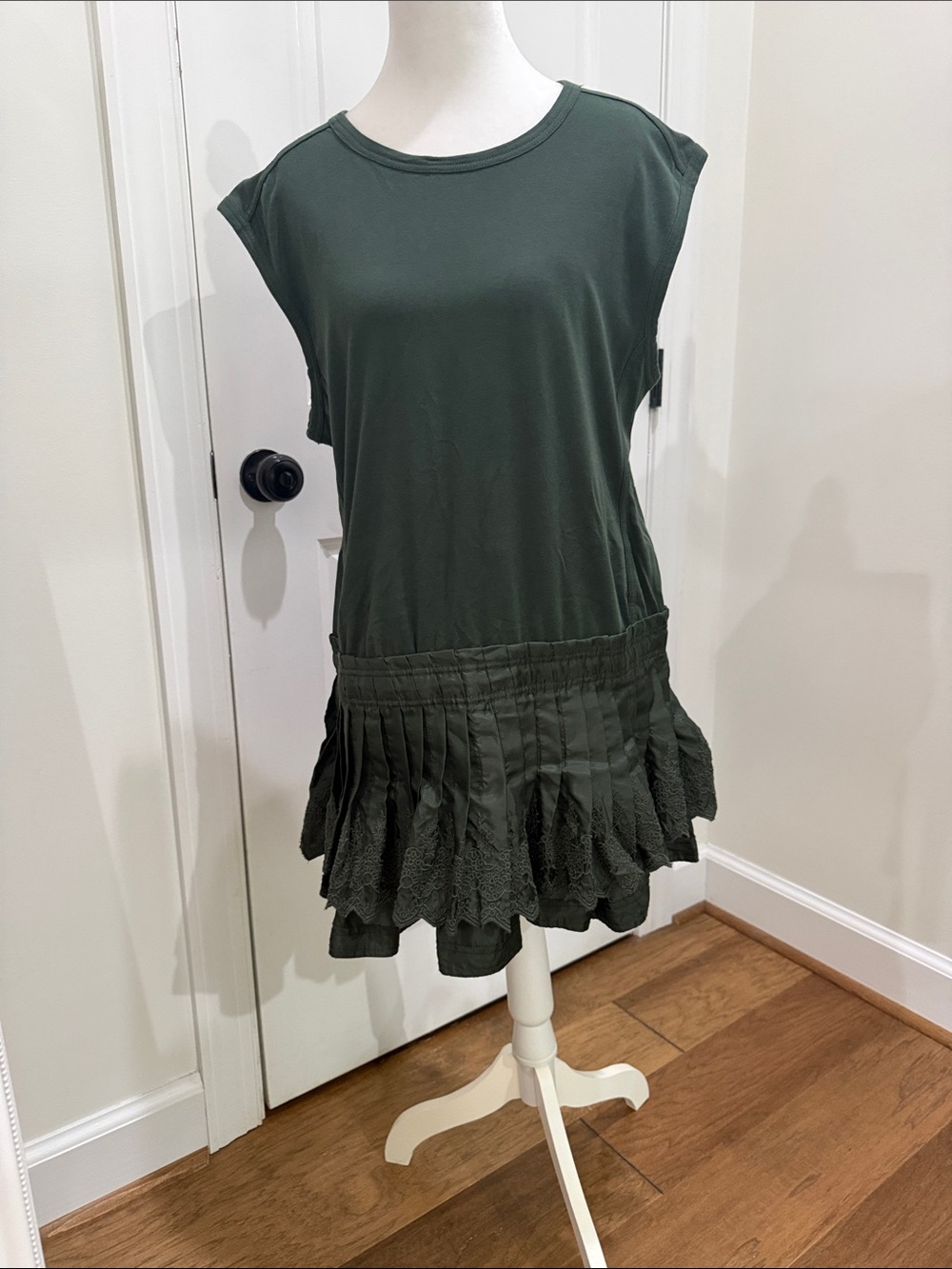 Women’s Mini Dress in Dark Green with Ruffle Hem